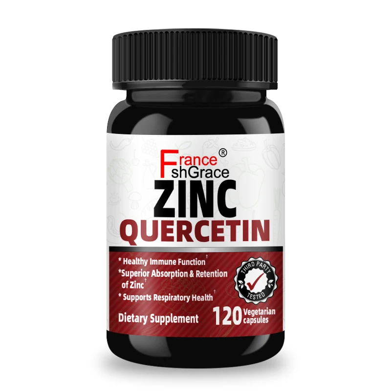 Quercetin Supplement, 120 Capsules Zinc Supplement, Immune System Boost, Cardiovascular Health, Respiratory System, Longevity.
