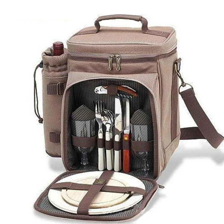 Customize waterproof beer food large insulated cooler bag outdoor camping wine dinnerware 4 persons set picnic backpack with rug