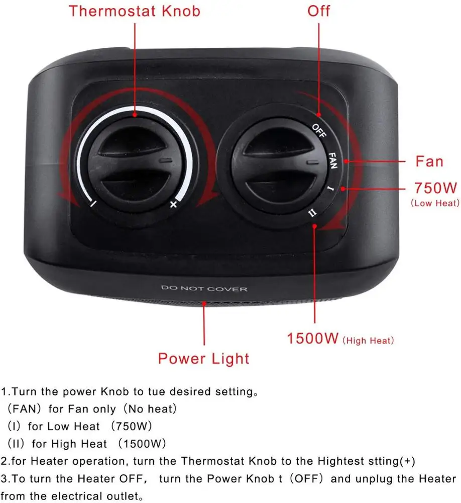 1500W ETL listed electric portable ceramic space heater with thermostat