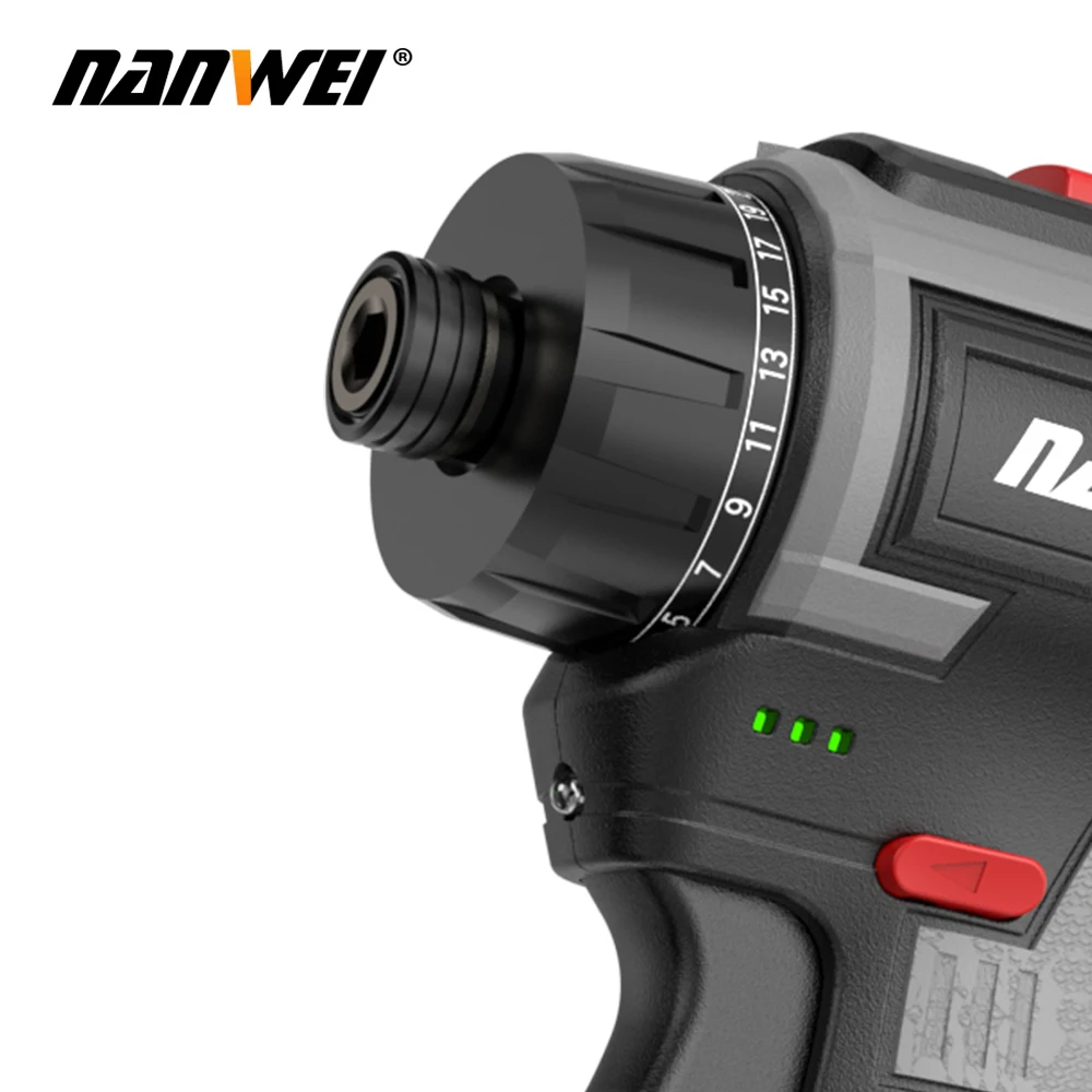 Nanwei 16.8V 60N household electric cordless brushless screwdriver installation tools driver drill adjustable speed screwdriver