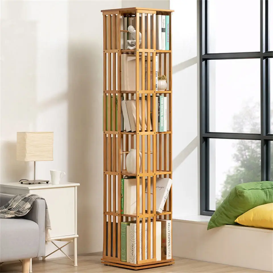Bamboo Desk revolve Floor Standing 360 Degree Rotating Corner Desk Storage Organizer