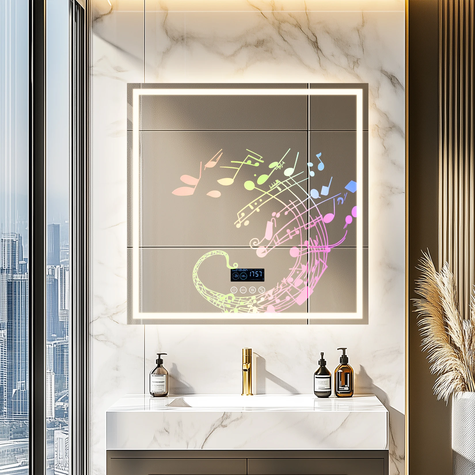 36inch Illuminate Bluetooth Bathroom Mirror with Dual Speakers LED Lighted Vanity Mirror with Time Temperature Display