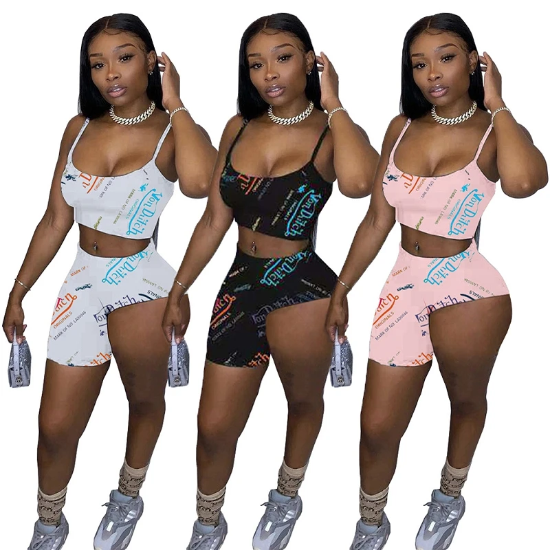 
MD-20041604 2021 Women Trendy Tube Crop Top Jogging Sets letter printing summer biker short 2 piece short set 