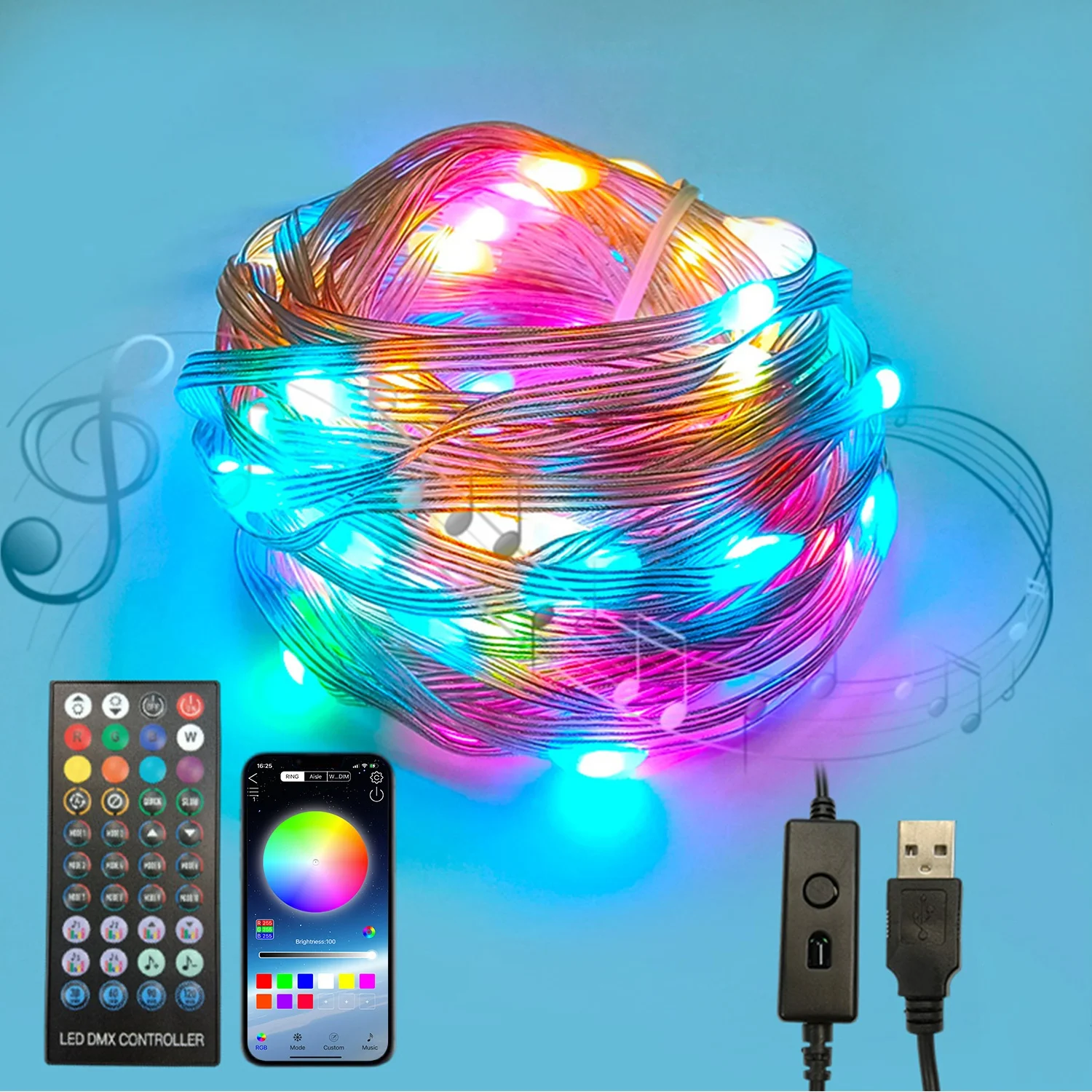 HOT SALE Color Changing Garland  RGB LED String Lights for Outdoor Wedding Party Christmas  with Smart APP Control