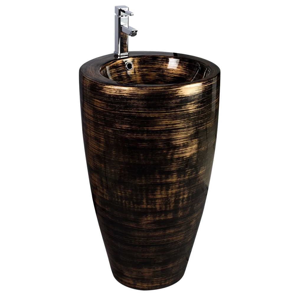 Напольные двойной цвет черного и золотого цвета большие пьедестал круглый умывальник