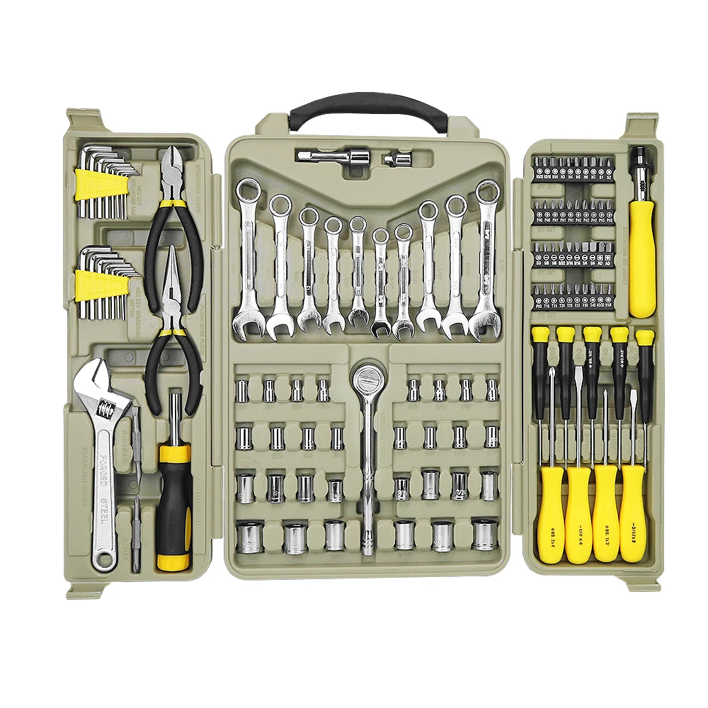 Hot Selling Cr-V Steel Hand Tool SetTool Kit 123Pc Mechanic Tool Kit Socket Wrench Tool Kit For Car Repair (Sae & Metric)