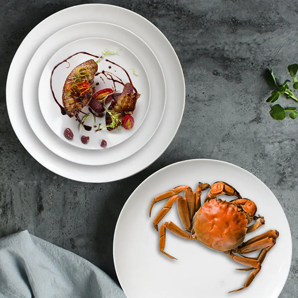 Wholesale 2024 Custom White Porcelain Ceramic Restaurant Desert Plates Chinese Turkish round Shape Engraving Technique Food Use