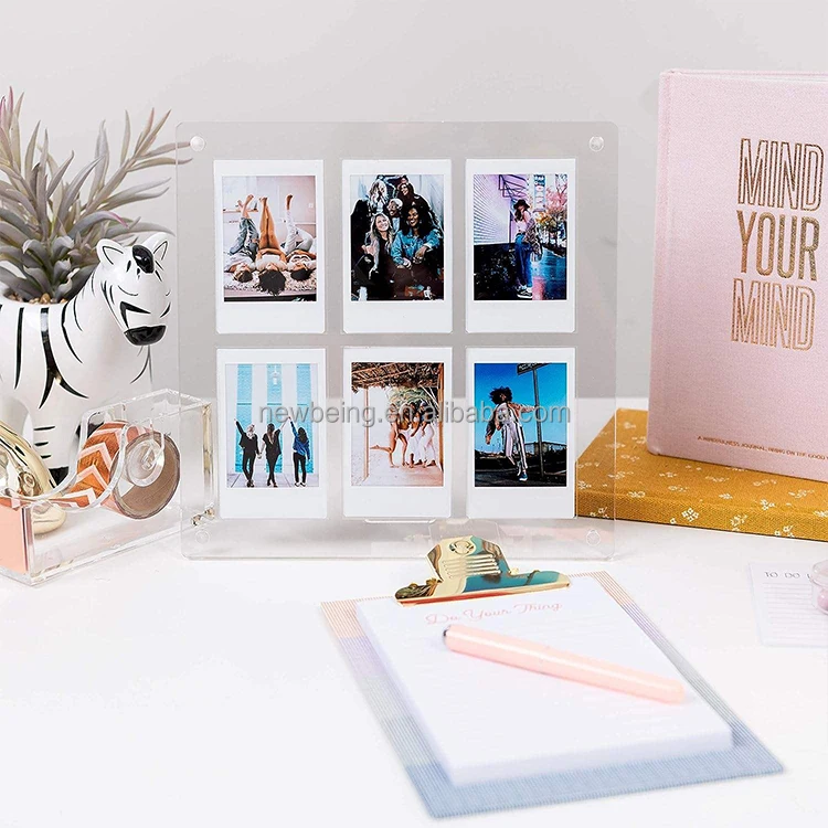 Acrylic Magnetic Photo Frame Clear Acrylic Floating 8x8 inch Frame with Polaroid Instax Collage frame insert