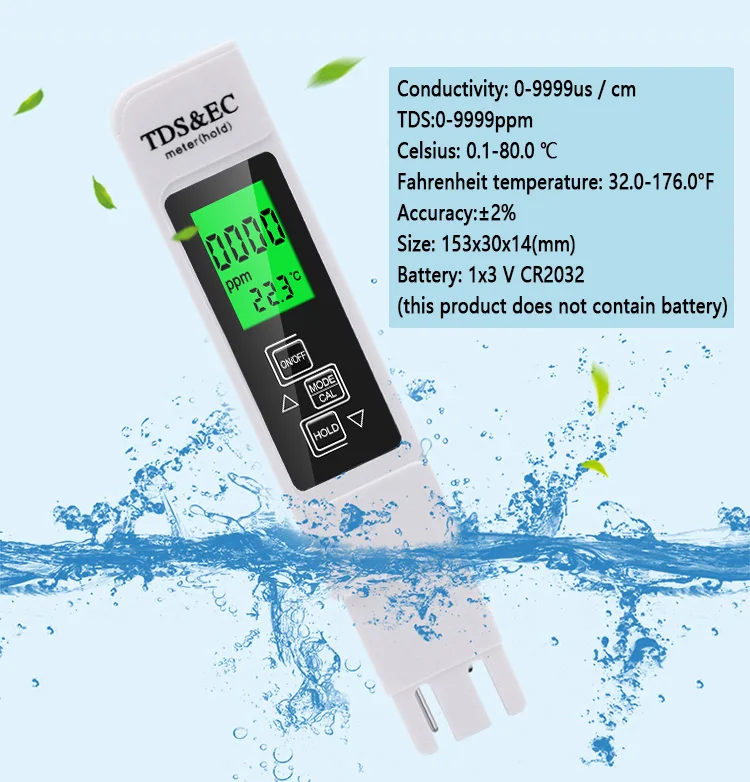 1 Set 3 In1 TDS EC Meter Temperature Tester Pen Multifunctional Digital Water Quality Tester For Water Purity TEMP PPM Tester