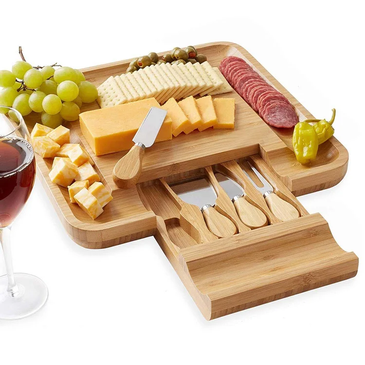 Hot Selling Large Charcuterie Board Set Bamboo Custom Cutting Board Meat Platter Serving Cheese Boards With Knife Set