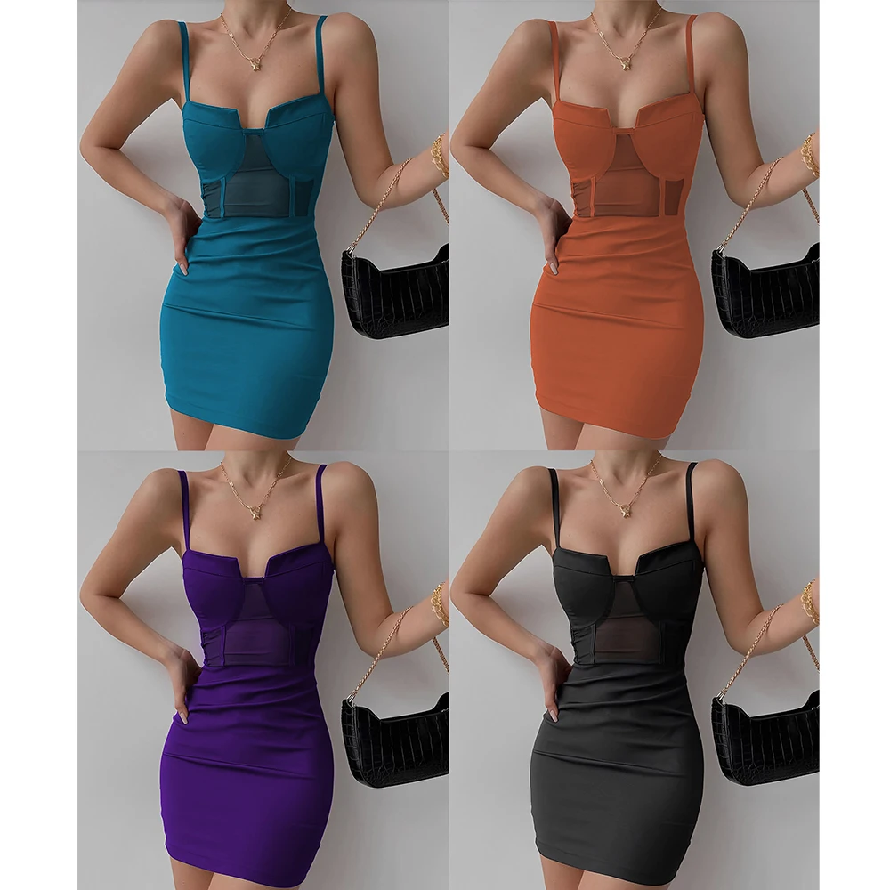 Fashion sling mesh lace women evening Sequined sexy party Satin Dress Sheath halter sling dress