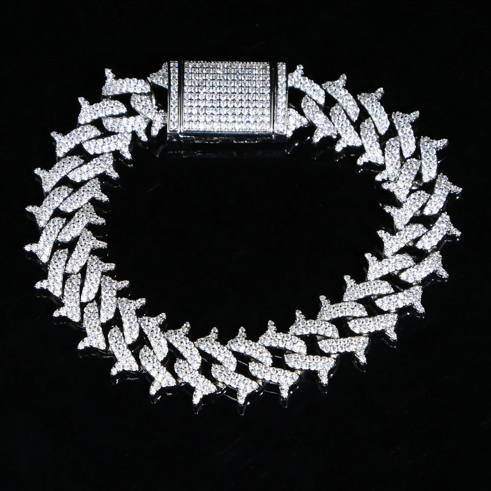 Wholesale hip hop rock punk men boy jewelry 18k gold rhodium plated micro pave 5A cz 15mm spike cuban chain bracelet