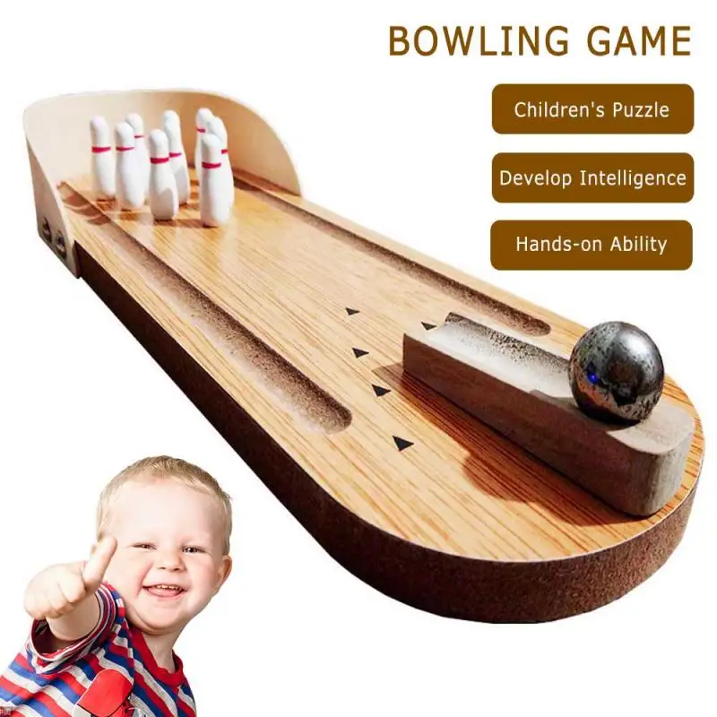 Classic Desk Ball Set,  Home Wooden Desktop Bowling Games Mini Bowling Game//