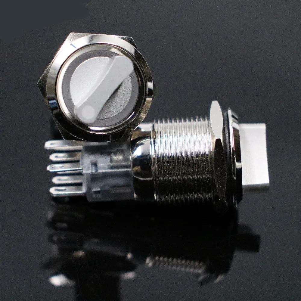 19mm Self-return Momentary Self-locking Fixation Waterproof DPDT Illuminated Metal Selector Rotary Switch 2/3 Position with LED