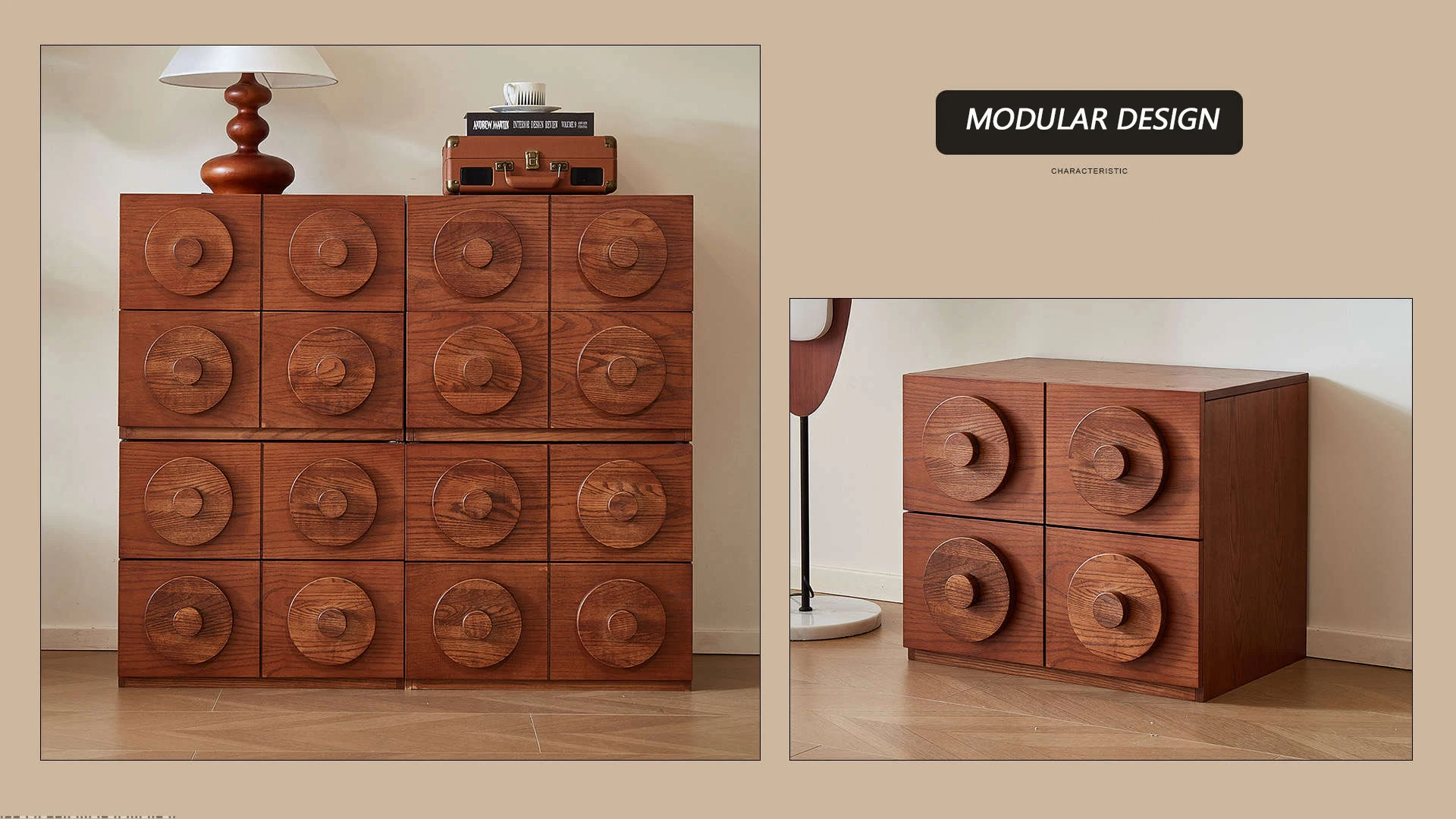 Modern Retro Walnut Wood Combination Cabinet Modular Design for Home or Hotel Living Room Furniture