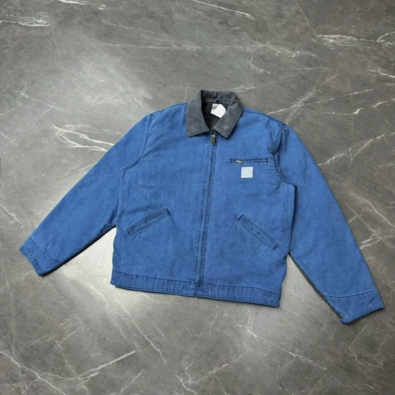 Custom Distress Vintage Duck 100% Cotton Satin Weave Work Wear Fabric Canvas Work Jacket Detroit Worker Workwear Jacket Men