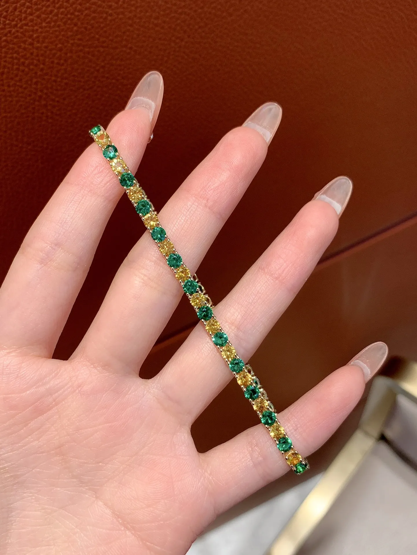 Fine Jewelry 18k Real Gold Jewelry  Color Lab Gemstone Round Shape 10.05CT Tennis Bracelet Pure Gold 18k Real Bracelet