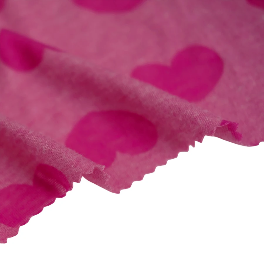 custom lightweight 115gsm 95% polyester 5% spandex burnt out heart-shaped printed knitting jersey fabric