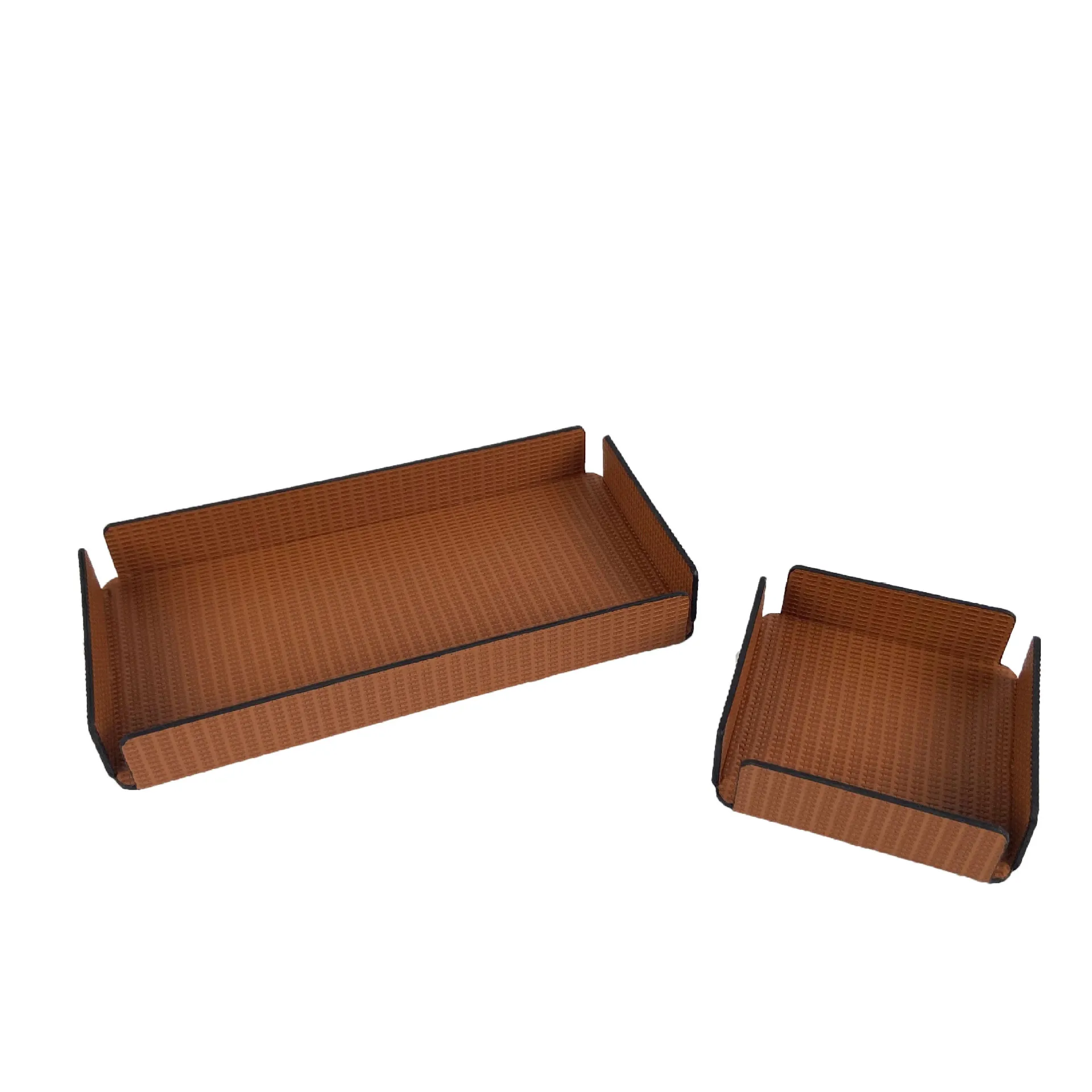 Modern Light Luxury Metallic Leather Creative Woven Pattern Tray Storage Box Model Room Bedroom Living Room Desktop Tissue Box