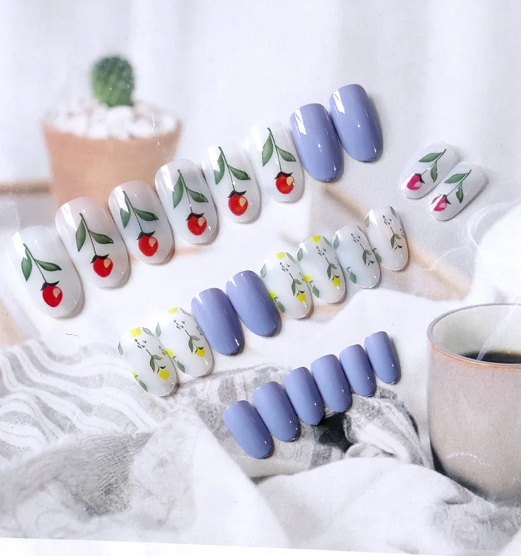 Manicure Art Display Nail Supplies Multi Color My Lady Flower Blue 24pcs Mid Length Nail Art Press On Nails