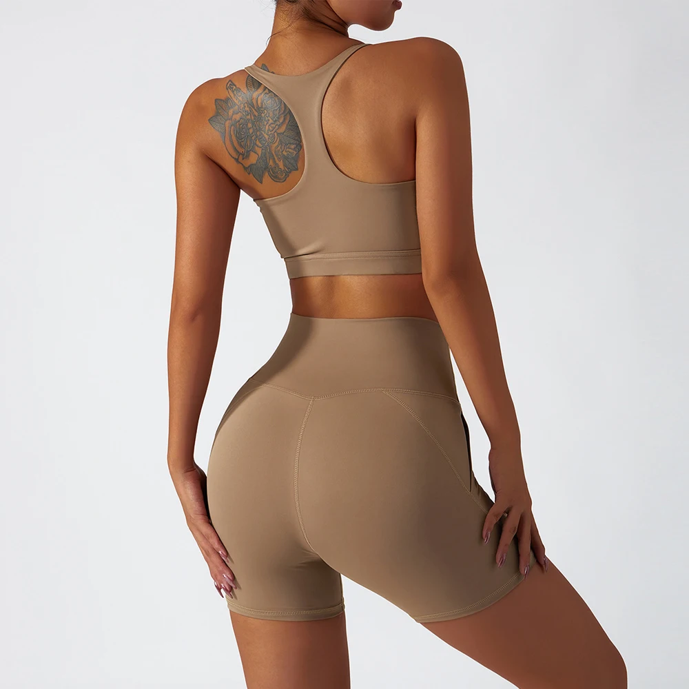 Eco Friendly Recycled Fabric 2 Piece With Pockets Short Leggings Women Fitness & Yoga Wear Sports Bra Gym Fitness Sets