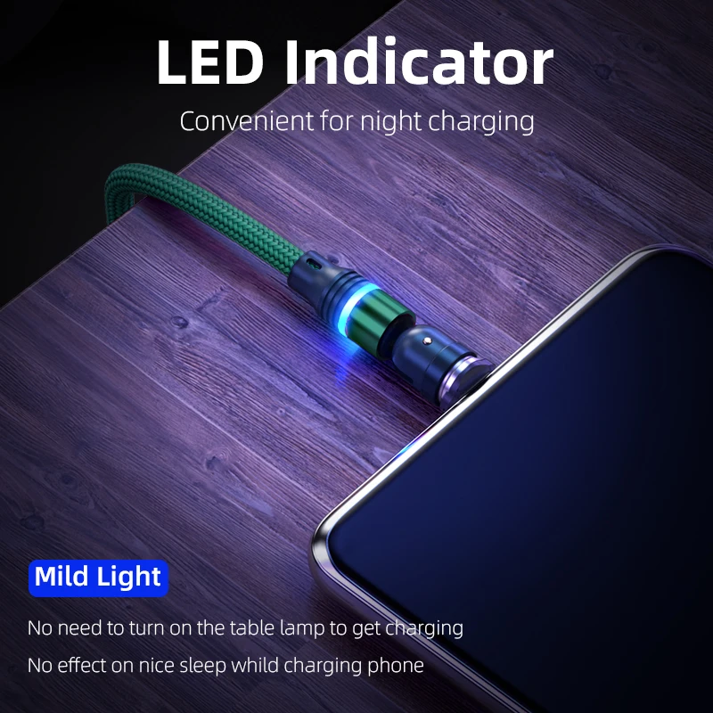 Melonboy magnetic charger 3A nylon braided micro usb c data cable 3 in 1 540 degree free rotation 18W mobile phones accessories