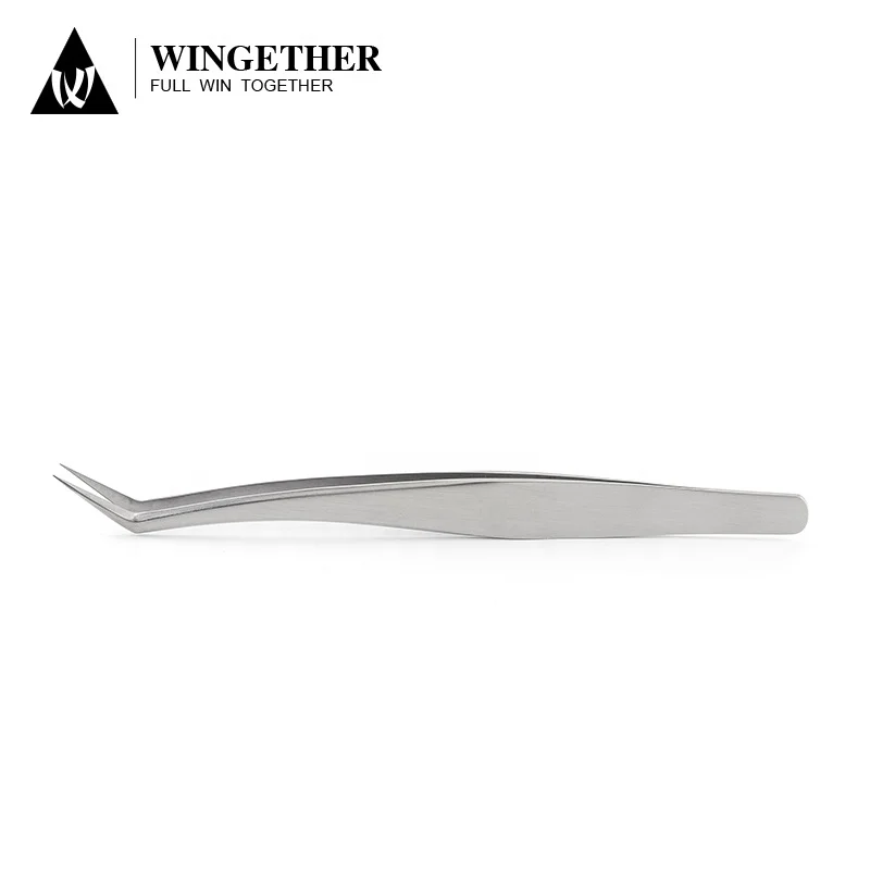 Wingether Best Selling In Stock Stainless Steel Diamond Tip Tweezers 45 Degree Stainless Tweezers Tweezers Eyelash Extens