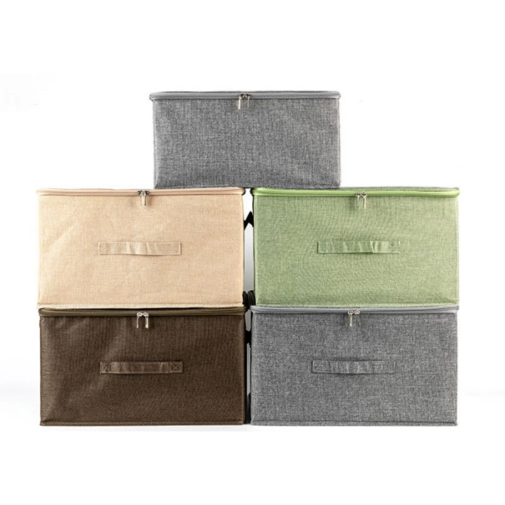Cotton and linen zipper storage box folding fabric storage box storage box