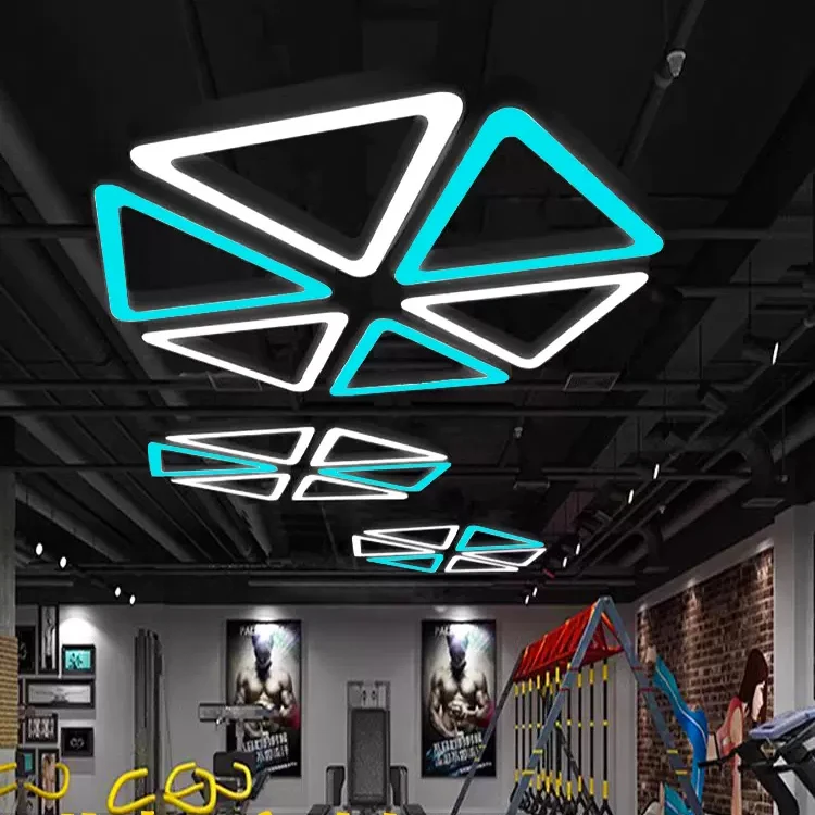 Modern Industrial Acrylic Linear Hanging Lamp Suspended Triangle Chandelier 28W Led Pendant Lights For Office Supermarket