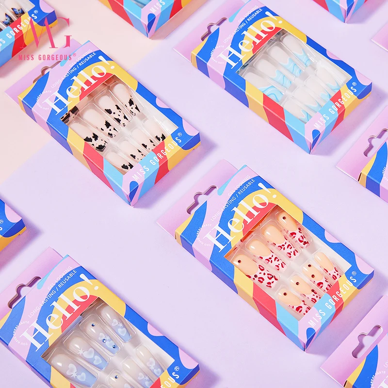 MG 24pcs Nails False OEM Ballerina French press on Nails Leopard Pearl press on Nails artificial fingernails Art for women