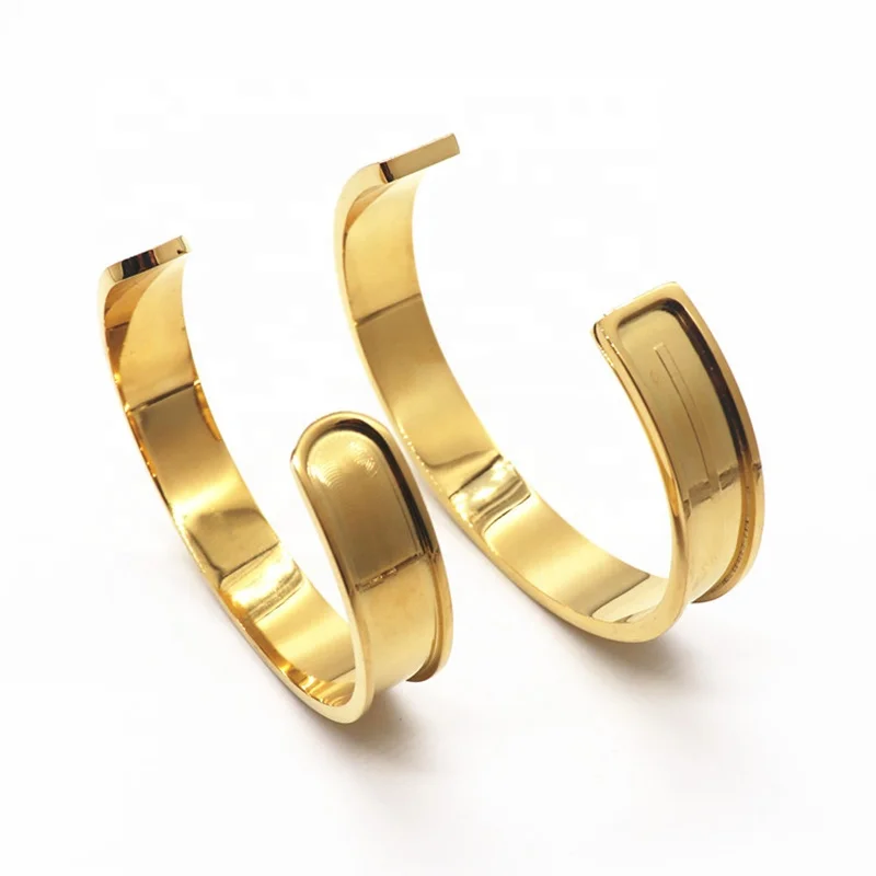 AJL Jewelry Wholesale Factory Price 12mm Wide Chunky Stainless Steel Cuff Bracelet Channel Blank Open Bangle for Inlay