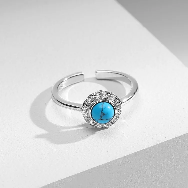  vintage 925 sterling silver turquoise stone adjustable open rings for