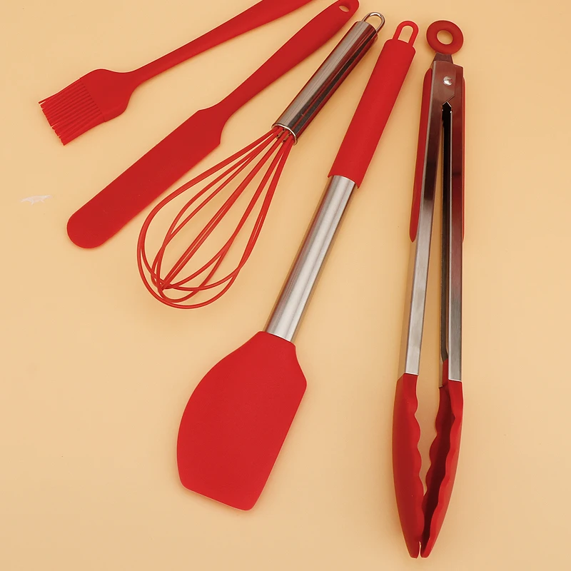 2023 New Kitchen Set With Stainless Steel Handle 14pcs Silicone Kitchen Utensils Set With Plastic Bucket Cooking Utensils