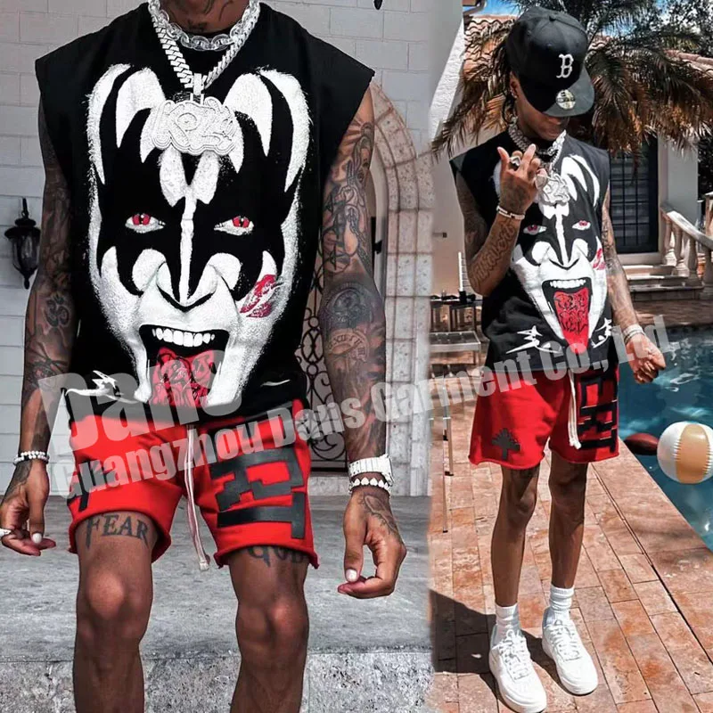 Custom Silk Screen Print Heavyweight With Crew Neck Acid Wash Sleeveless T-shirt 100% Cotton Sun Faded Vintage T Shirts For Men