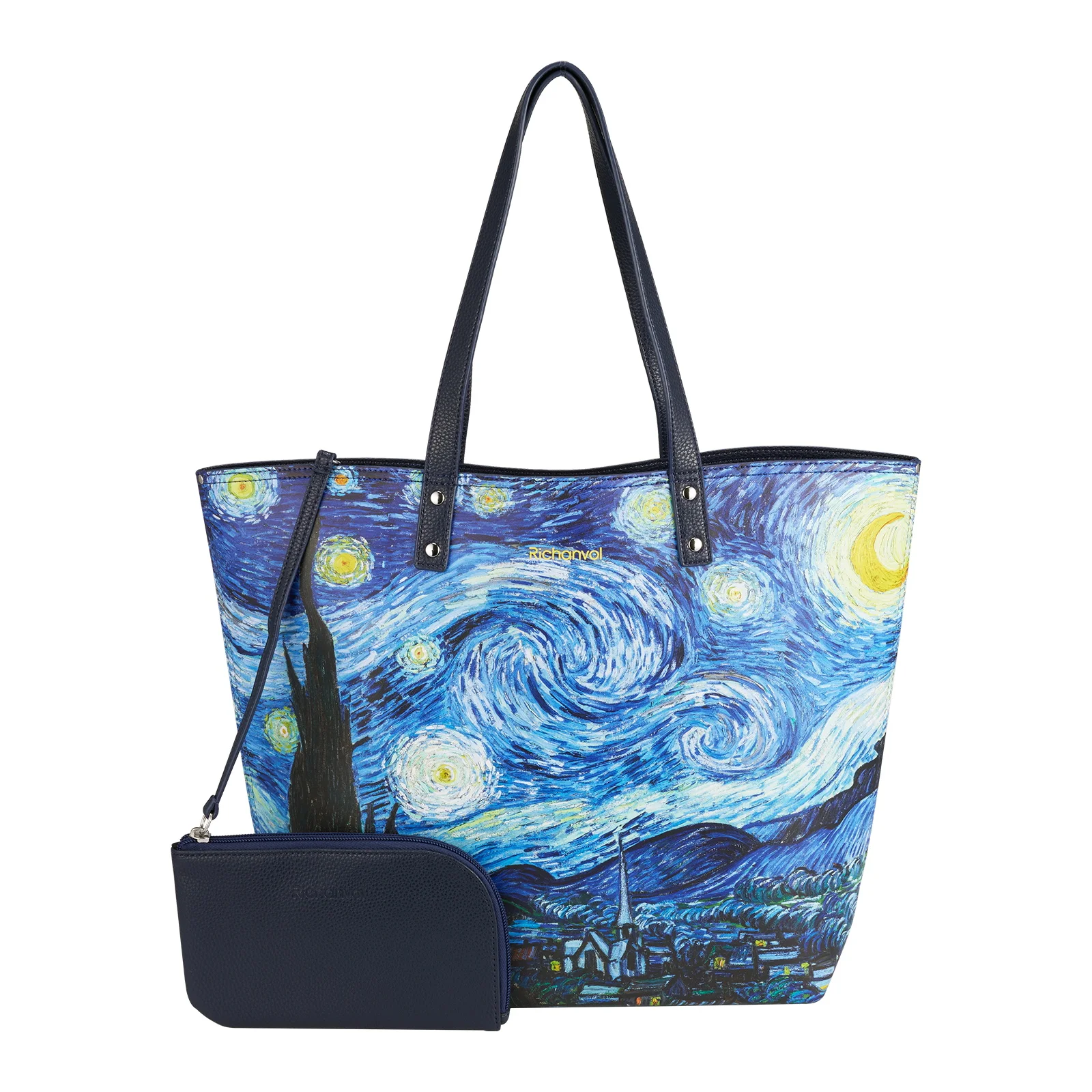 Wholesale factory Blue Starry Sky Reversible Tote Bag  for Women  Double sided custom print Leather hand bag design leather bags