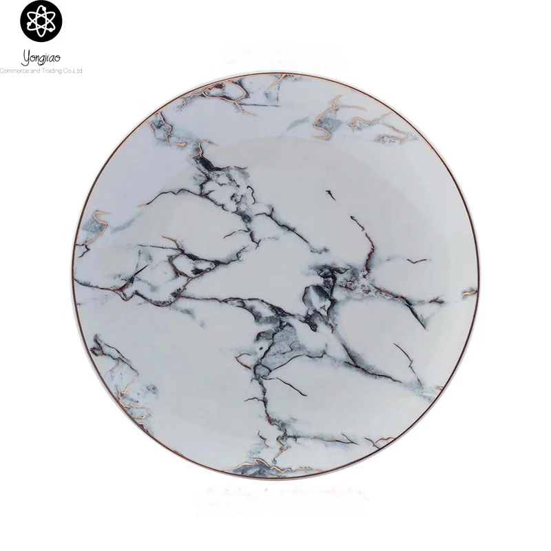 OEM ecofriendly wholesale housewares unbreakable melamine black white marble design plate dishes plastic marble dinner plate