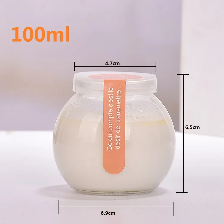 Wholesale 100 200 300ml Round Fat Empty Storage Container Milk Pudding Bottle Glass Yogurt Jars with Plastic Lid