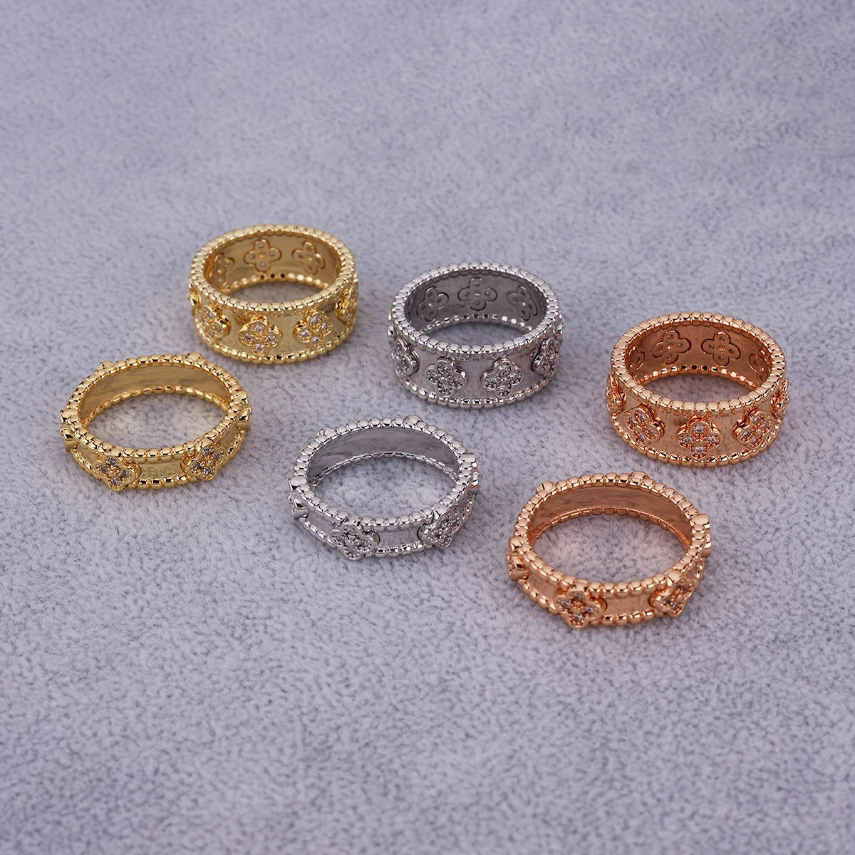 Fashion Classic Designer High-end Jewelry For Women 925 silver Charm 18K Gold Plated Flower Fine Ring Set Factory Wholesale