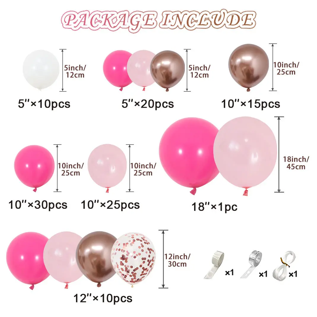 Pink Theme Hot Pink Pastel Pink Metallic Balloons Rose Gold Star Balloon Garland Arch Kit Party Background Decorations