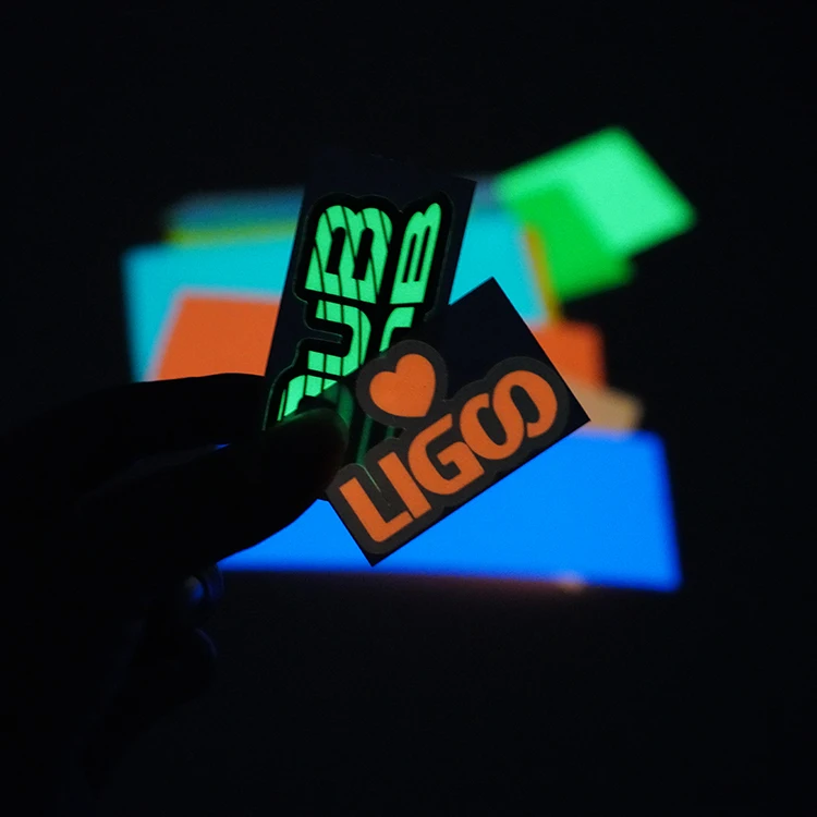 custom fluorescence color adhesive label printing luminous stickers glow in dark die cut sticker for guitar skateboard