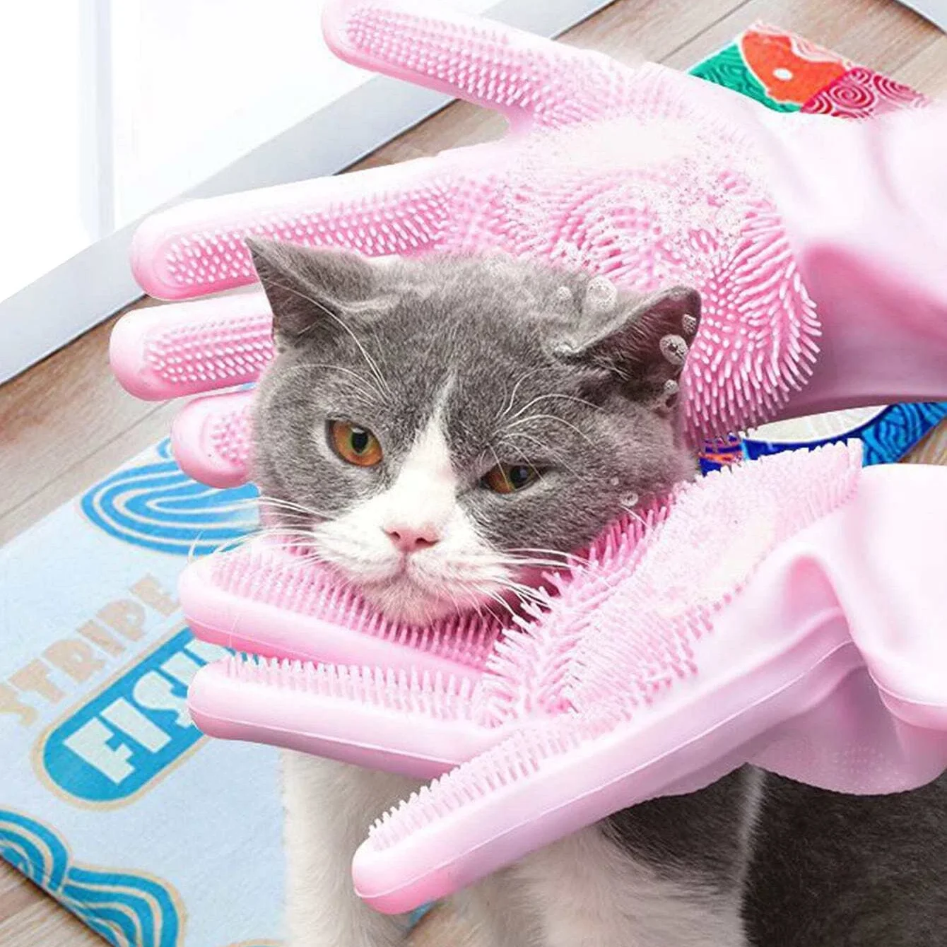 KingHon Anti-scratch Bite Soft Multi-function Clean Pet Shower Glove Silicone Massage Cat Bath Gloves