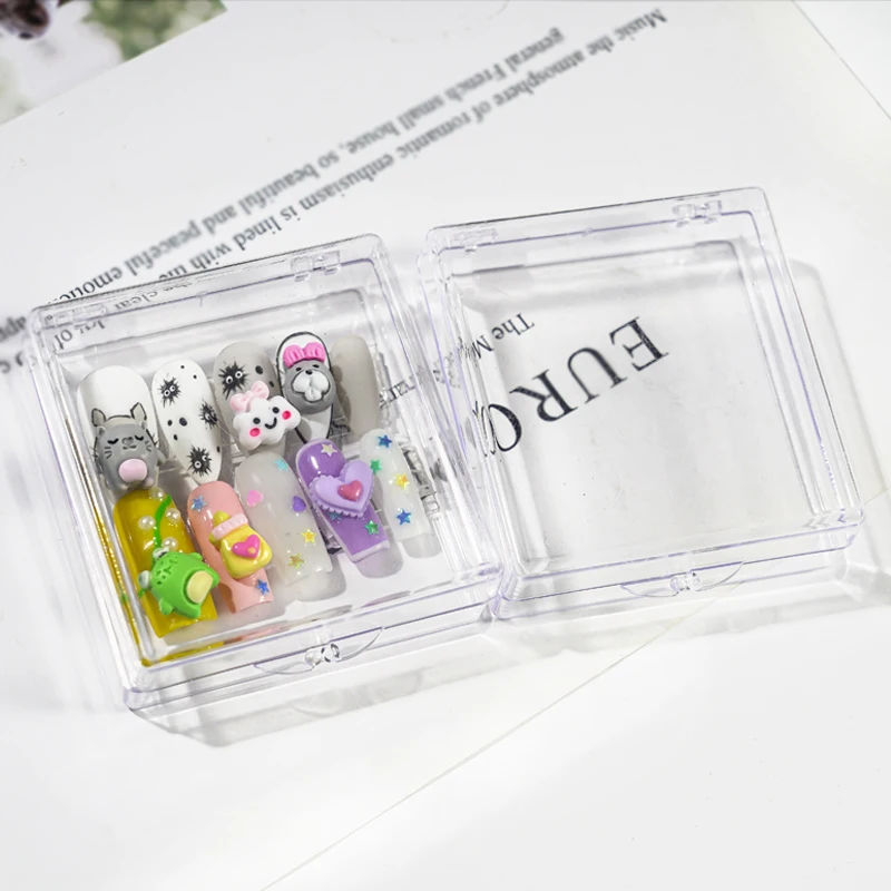 nail wearing gift box high-end transparent square packing box for press on nail false nail organizer fake Jewelry storage