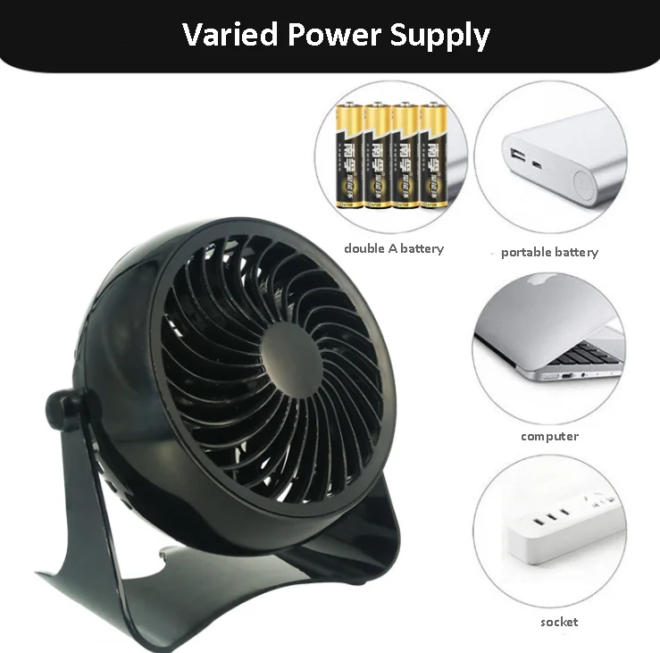 Quite Black Air Circulator Portable Usb Cooling Rechargeable Table Fan