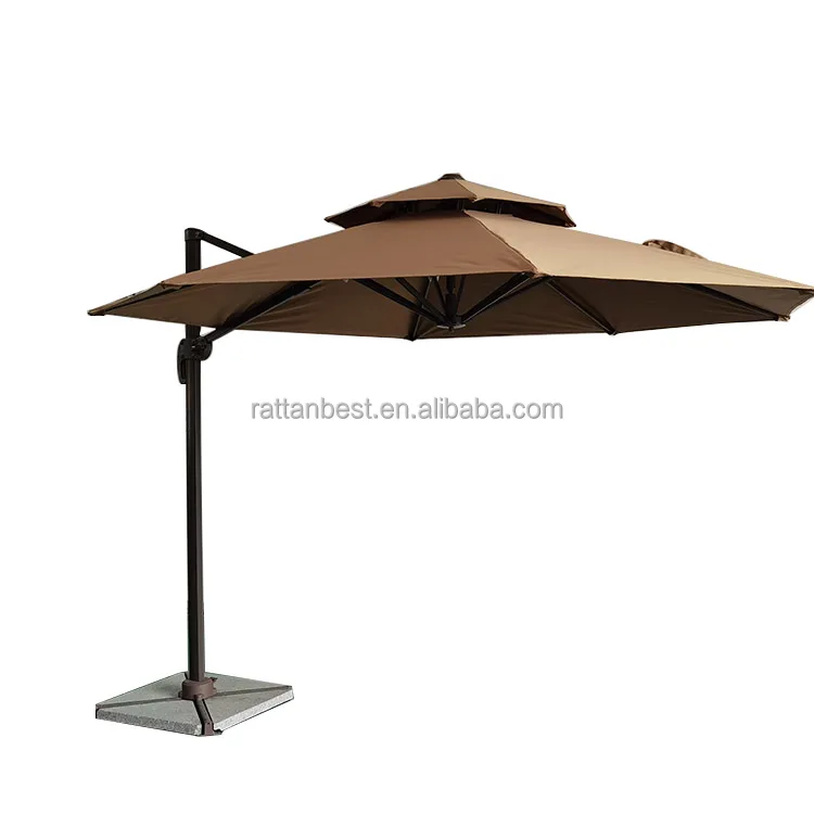 Leisure outdoor garden furniture roman umbrella red color double roof round parasol side umbrella with cement  base