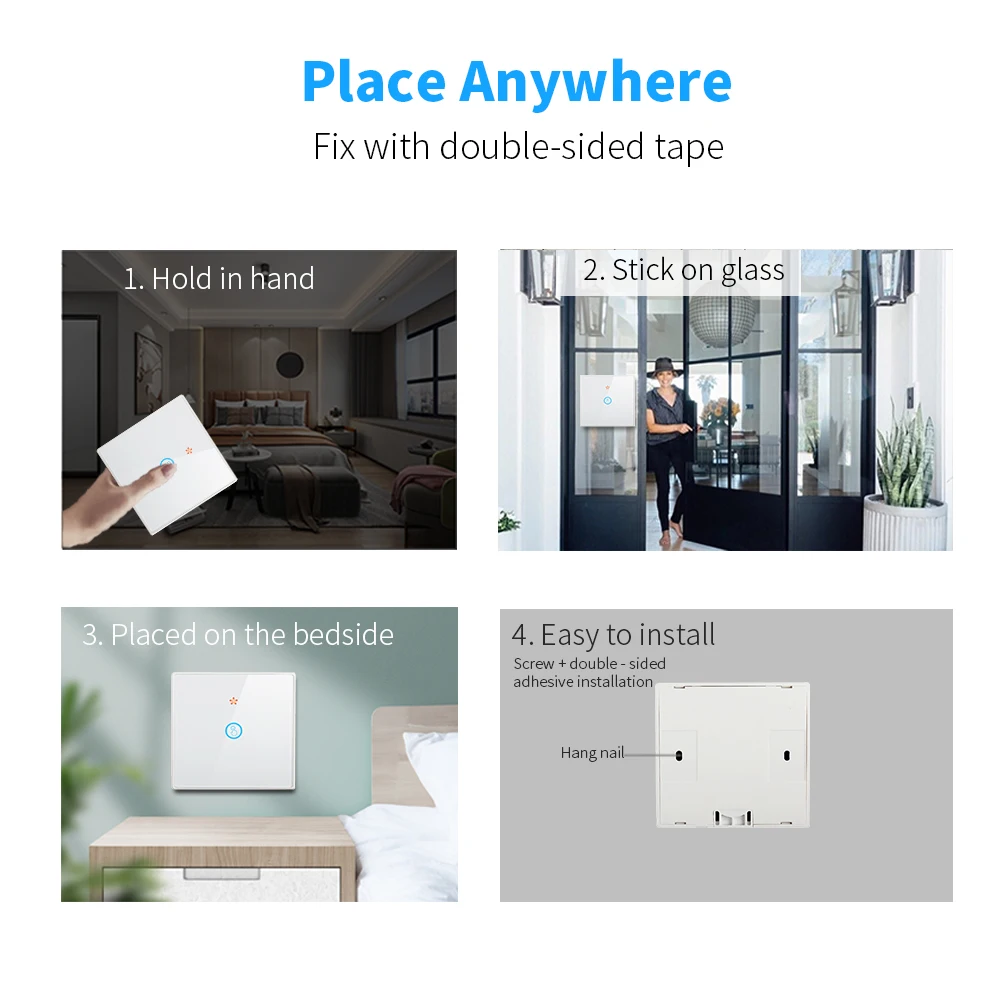 Wireless Touch Wall Switches Sets RF433 1gang  Luxury Glass Panel Remote Control Switch Light Switch