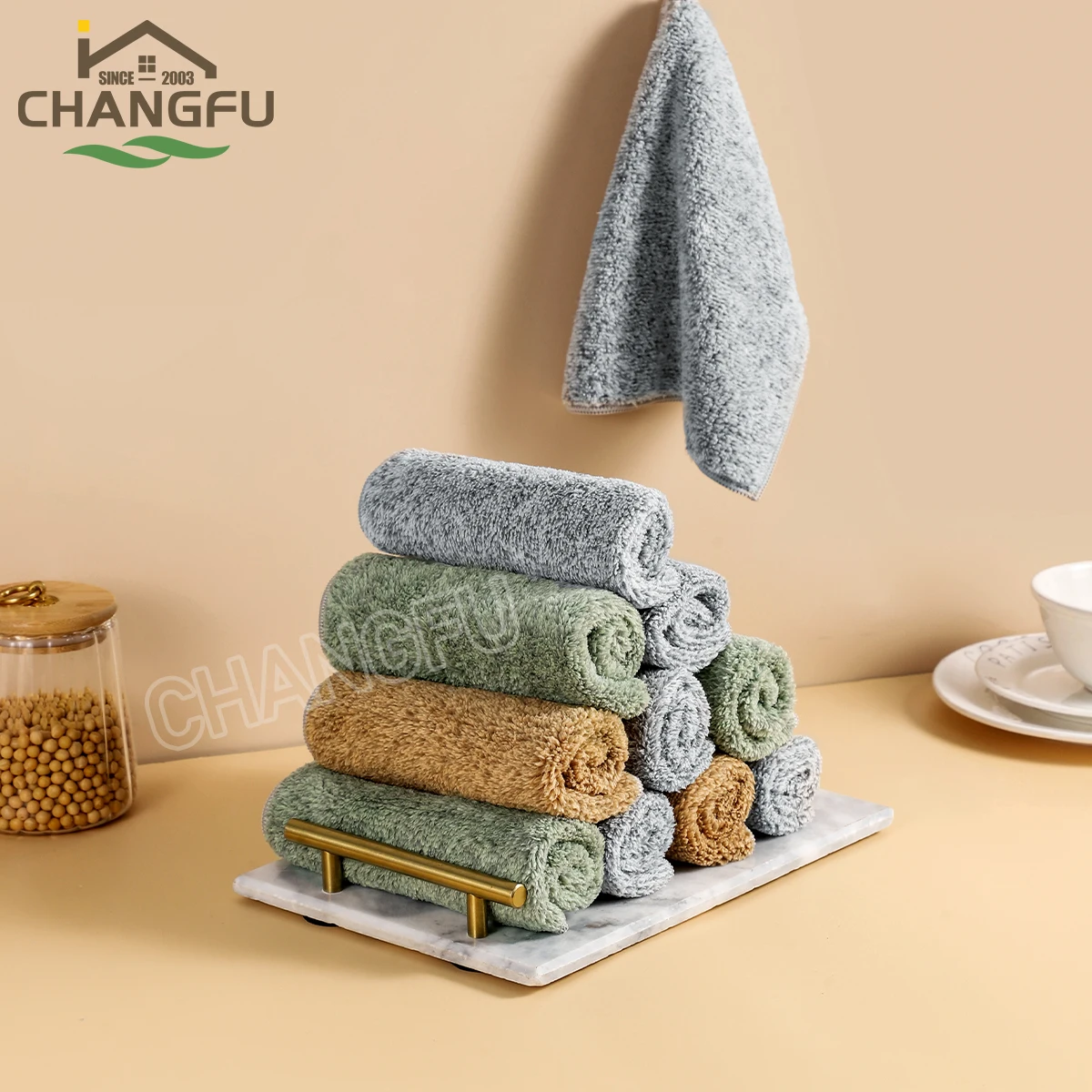 Changfu Bamboo Charcoal Dish Cloth Non - oil Household Cleaning Bamboo Fiber Kitchen Supplies Thickening Towel