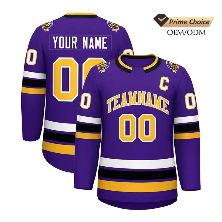 Custom professional tournament hockey Wear breathable mesh and moisture-wicking  sublimation blank purple ice hockey jerseys