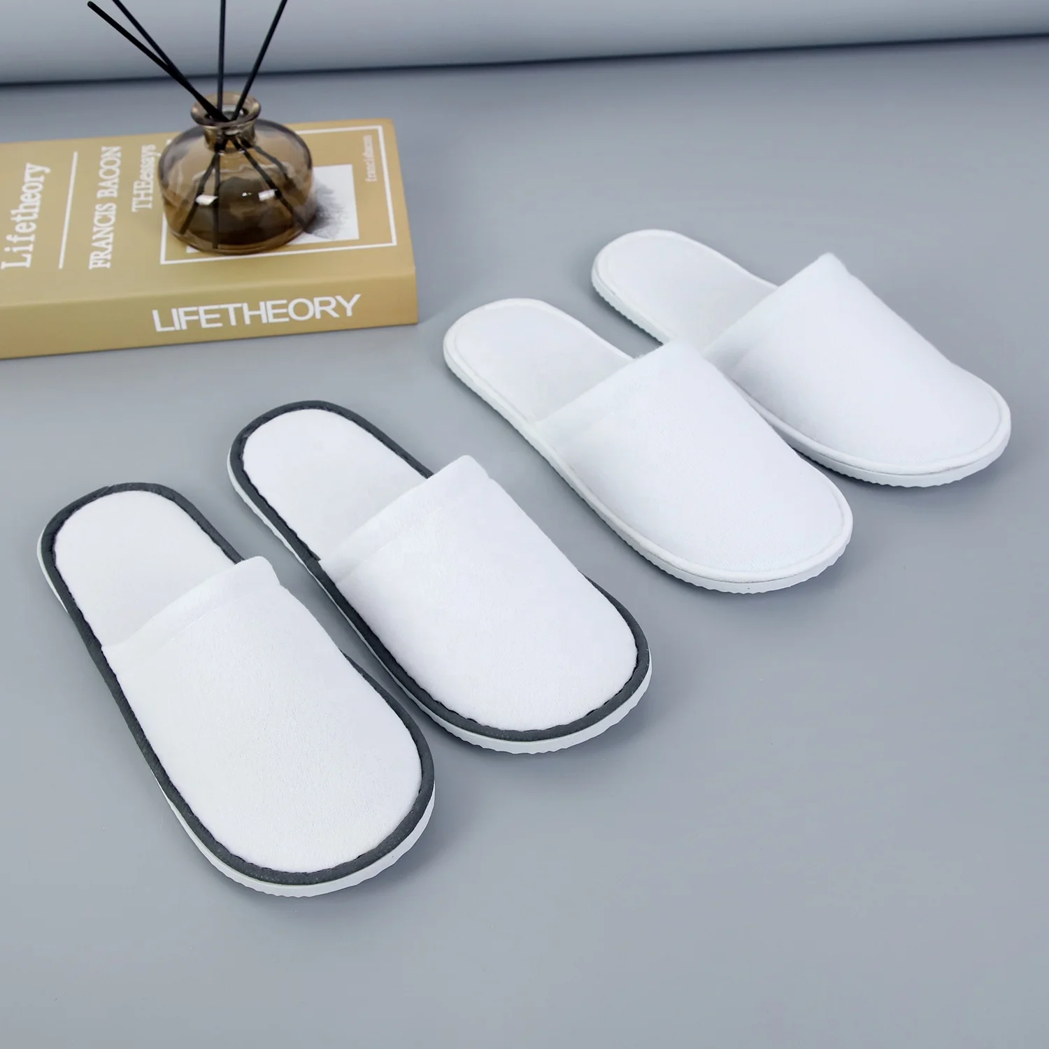 High Quality Hotel disposable anti-slip thick sole plush slippers for men women