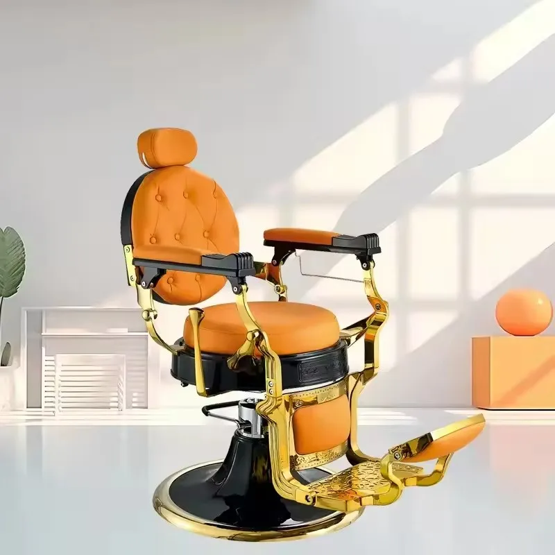 Antique style beauty hair salon orange leather hairdressing chair hydraulic pump adjustable barber styling chair
