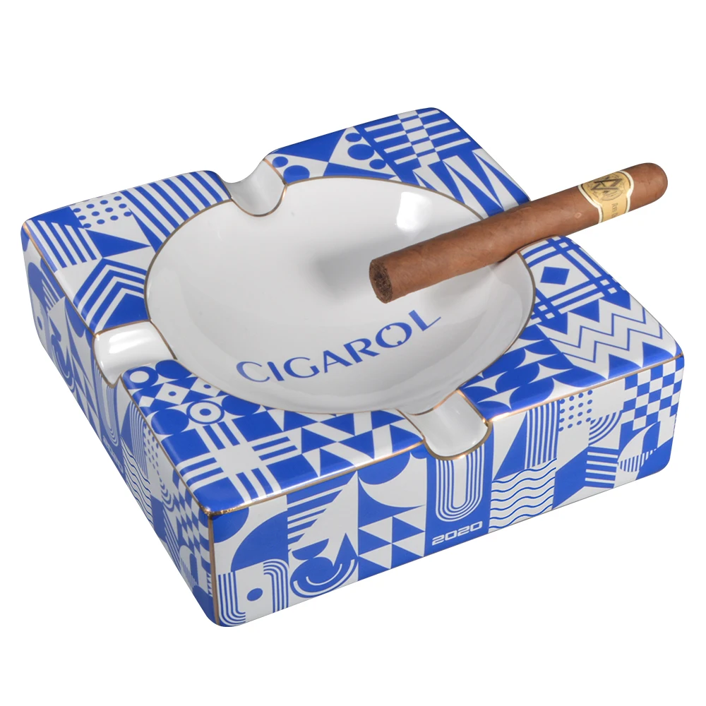 2024 Wholesale Large Square Custom Personalized Creative White Painted Ceramic Cigar Ashtray With Logo
